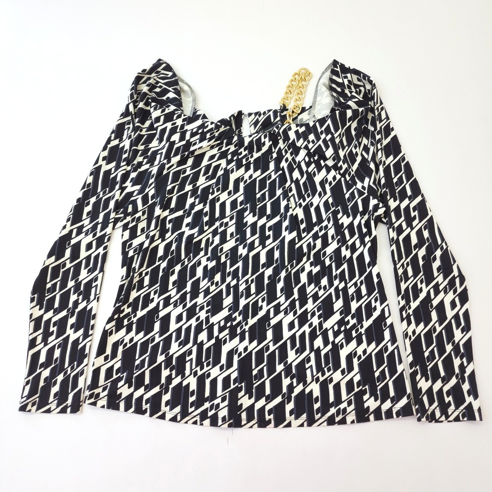 INC International‎ Concepts Keeva Geo Chain Neck Top XL Black White NWT